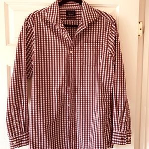 Jachs Red and White Checkered Casual Button Down Shirt